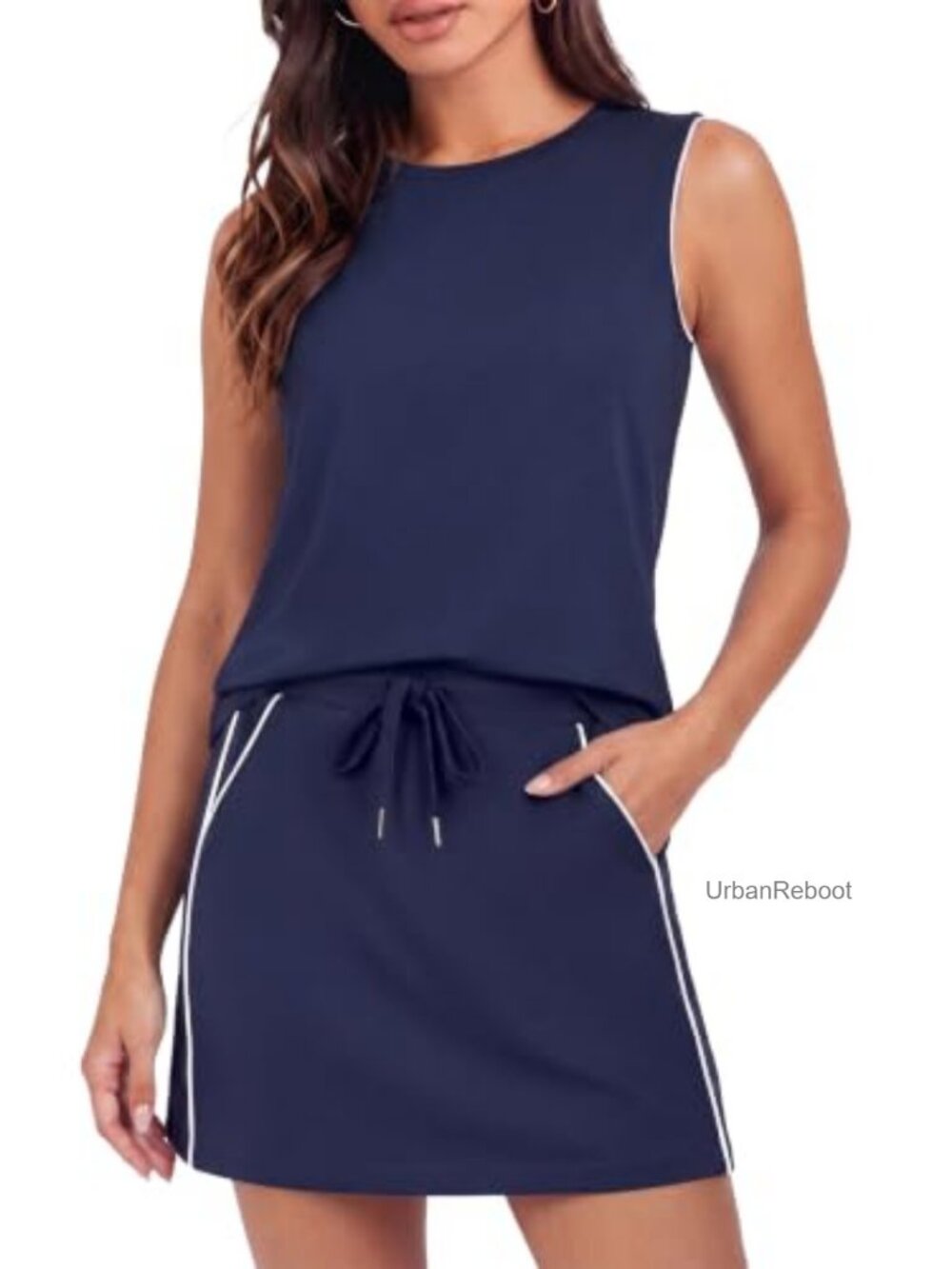 Womens 2 Piece Skirt Set Sleeveless Tank & Skort Pockets Summer Travel
